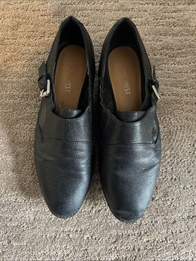 Nine West Black Leather Slip-On Loafers with Side Buckle